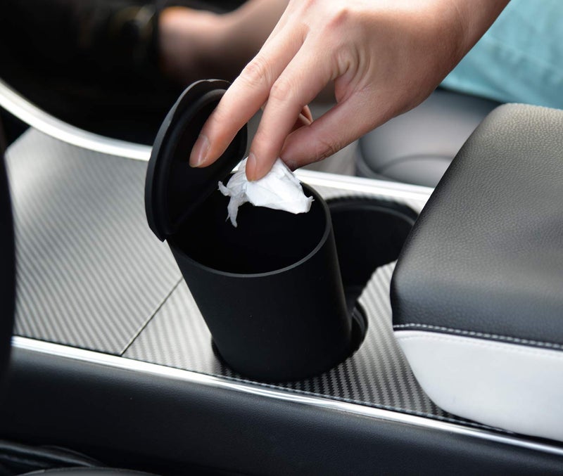 ThinSGO Silicone Trash Can with Lid - Car Cup Holder Trash Bin for Auto, Home, Office (Black) - Image 3